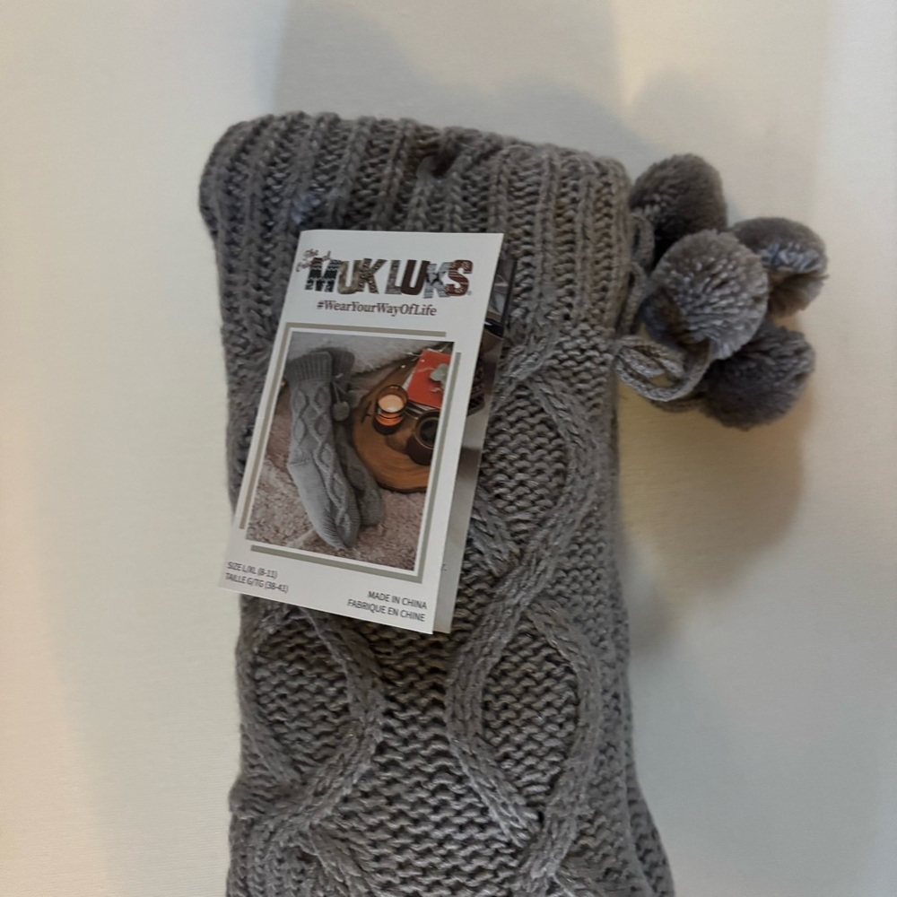 Muk Luks Charcoal Cable Knit Slipper Socks